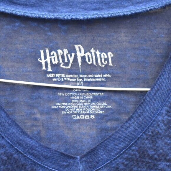 Harry Potter Shirt S Womens V Neck Short Sleeve Short Sleeve Blue Graphic Tee - Picture 2 of 7